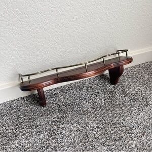 MCM Wood Floating Display Shelf with Gold Wavy Rail